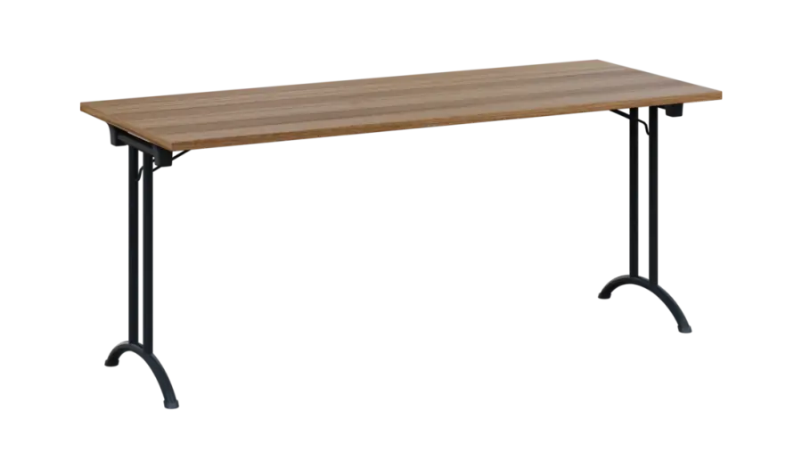 SLA 180 lak skládací jednací stůl 1800x700, deska 25 mm, podnož černý lak, deska ořech světlý